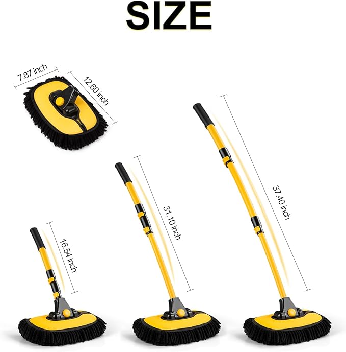 Car Wash Brush Kit, Wash Mop Extendable Extra-Long Handle and Wash Mitt Included, Great Cleaning Power, Scratch-Free Bristles for Car Care