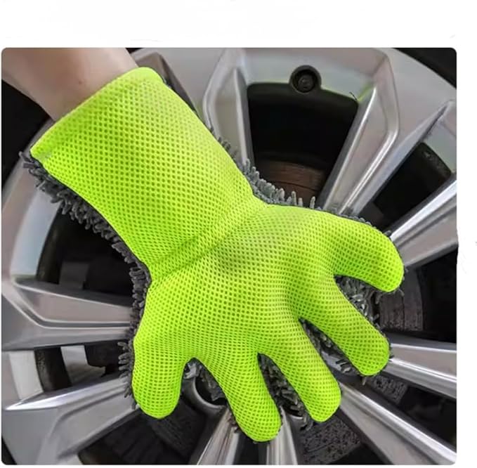 2 Pack Chenille Microfiber Car Wash Mitt 5-Finger Auto Dusting Gloves Scratch-Free&Lint-Free Car Washing Gloves for Car Detailing Trucks SUV RV Home Cleaning Mitts