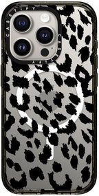 CASETiFY Impact Case for iPhone 15 Pro [8.2ft 4X Military Grade Drop Protection/Compatible with Magsafe] - Lacie Leopard - Clear Black