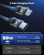 SUPERONE 3-in-1 Car Charger with Retractable Cords, USB C Charger Car Adapter Compatible with iPhone 17/16/15/14/13/12 Pro Max Samsung Android Phones