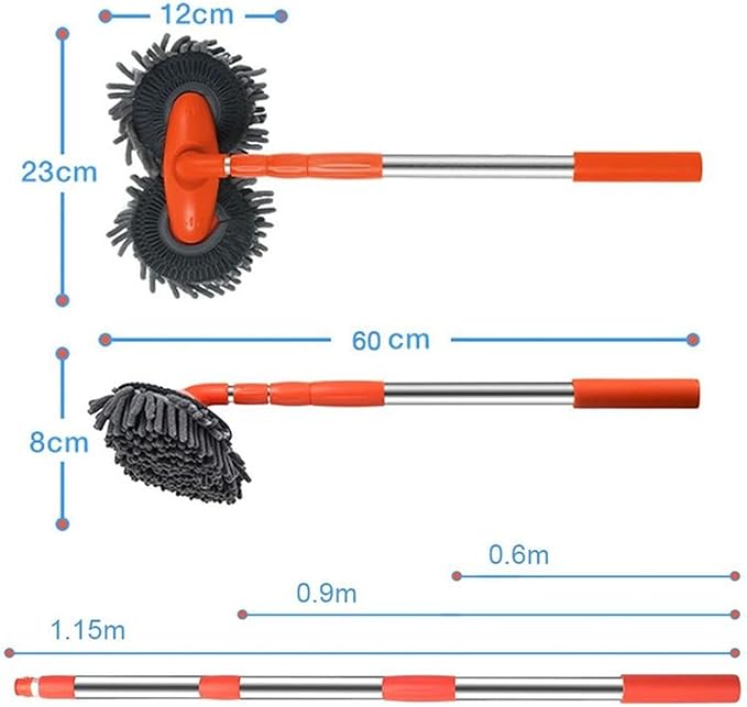 Double Head Car Wash Mop with Long Handle 360°Rotating Car Wash Brush Chenille Microfiber Cleaning Kit Not Hurt Paint Scratch Free(Single Set Mop)