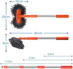 Retractable Double Head Car Wash Brush 360° Rotating Long Handle Car Cleaning Kit Brush Chenille Microfiber Car Wash Mop Not Hurt Paint Scratch Free((Single Set + 1 Spare Brush Head)