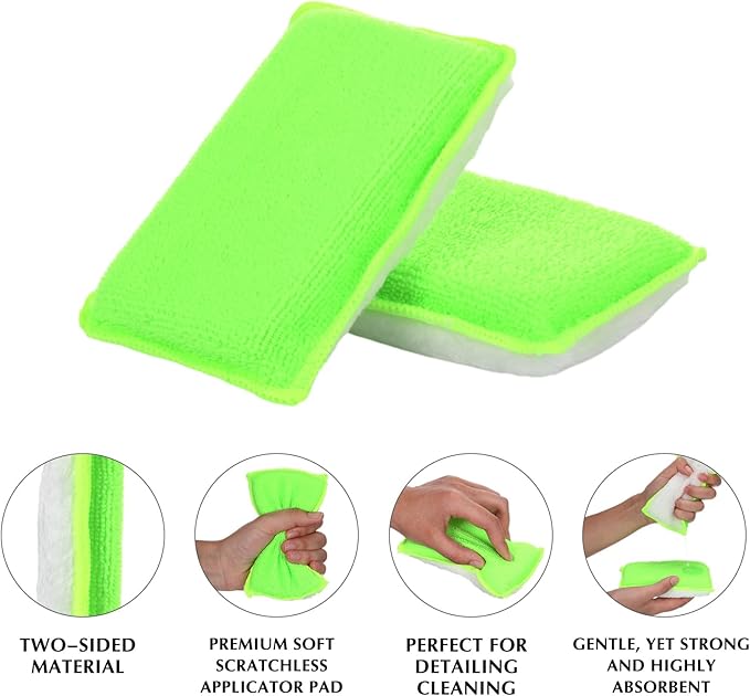 Mudder 8 Pcs Car Interior Scrubbing Sponge 5'' x 3'' Fiber Car Wax Applicator pad Household Cleaning Sponges for Leather Seat Couch Cleaning (Green White)