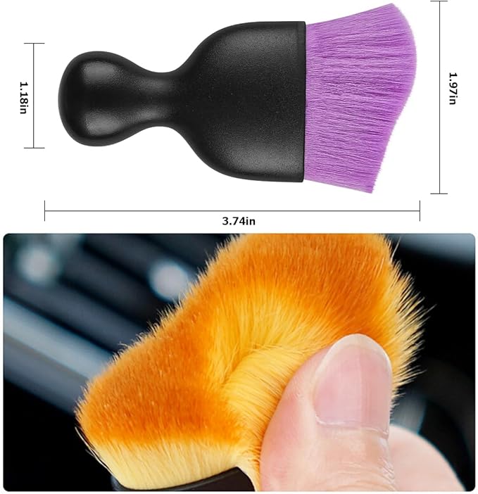 Blilo Car Interior Detailing Brush with Dust Cover, Auto Soft Hair Cleaning Brushes, Scratch Free Curved Dirt Collectors, for Vehicle Dashboard Air Conditioner Vents Leather(Purple)