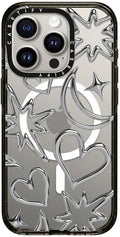 CASETiFY Impact iPhone 15 Pro Case [Slim/Compatible with Magsafe / 8.2 ft. 4X Military Grade Drop Protection] - Chrome Scribbles - Clear Black