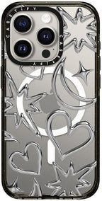 CASETiFY Impact iPhone 15 Pro Case [Slim/Compatible with Magsafe / 8.2 ft. 4X Military Grade Drop Protection] - Chrome Scribbles - Clear Black