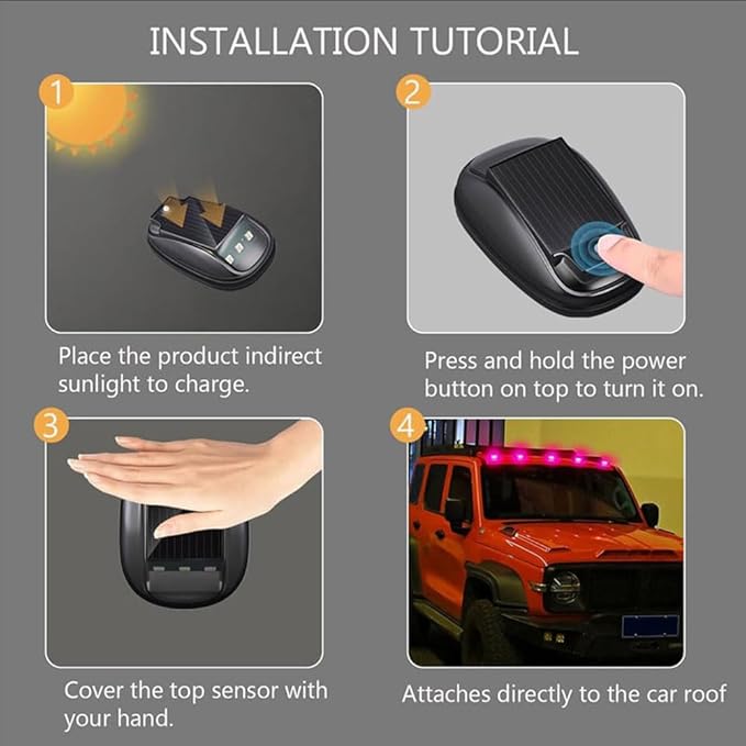 Solar-Powered Car Roof Light – Waterproof, Remote Control & Easy Installation, Solar Car Roof Light Kit, 8 Colors Wireless LED Strobe Lights with Remote Control for Trucks, Motorcycle, Vehicle (6pcs)