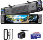D80 4-Channel 4K Rear View Mirror Camera with ADAS and BSD,11” Touchscreen, Front and Rear and Left and Right Camera for Car，Super Night Vision, 24H Parking Monitoring Hardware kit,Free 64GB Card