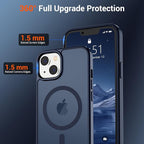 SUPFINE Magnetic for iPhone 15 Plus Case & iPhone 14 Plus Case with Screen Protector (Compatible with MagSafe)(Military Grade Drop Protection) Translucent Shockproof Phone Cover,Dark Blue