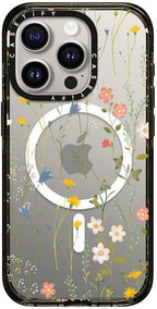 CASETiFY Impact iPhone 15 Pro Case [4X Military Grade Drop Tested / 8.2ft Drop Protection/Compatible with Magsafe] - Flower Prints - Dreamy Floral Pattern - Clear Black