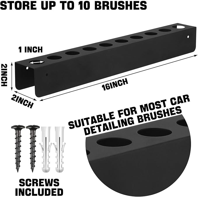 Yaocom 2 Pcs Detailing Brush Holder 10 Holes Car Detailing Organizer Wall Mounting Rack with Hardware Auto Supplies Car Accessories for Garage Workshop
