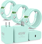 45W iPhone 17 16 Pro Max Charger Fast Charging,3Pack USB C Fast Charger Block with Long 10/10/6FT C to C Cable for Apple 17 Pro Max/16 Pro/15/iPad 13th,PD Quick Adapter 3.2 for iPhone 17-Green