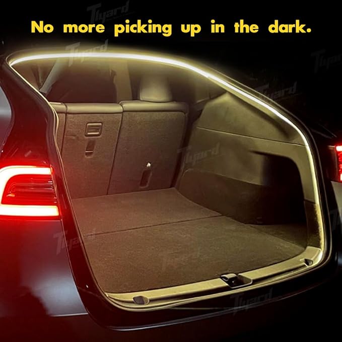 Tlyard Juniper Trunk LED Light Strip for Tesla Model Y 2020-2025, New Model Y Led Trunk Lights, Silicone Waterproof Intelligent Dual Colors Switchable Interior Lighting Warm/White