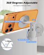 CloudValley Magnetic Phone Laptop Holder Mount, Foldable Hidden Portable Stand for iPhone 17/16/15/14/13 & All Phone, Clamp for Monitor Side, Compatible with Laptop, Desktop, Tesla Model 3/ Y, Silver