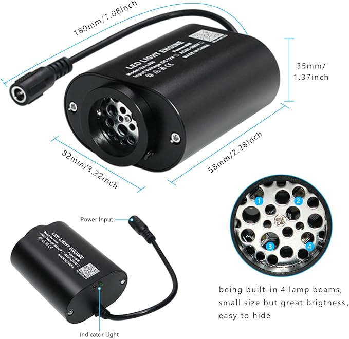 AZIMOM Mini 6W Twinkle 600pcs0.03in 13.1ft Fiber Optic Starlight Headliner+180pcs Pure White Meteor Shooting Star for Car Home, End Glow Fiber Strands Sound-Activated APP& Remote Control