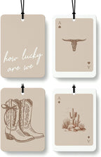 Boho Beige Western Car Air Freshener 4 Pcs, Preppy Cowgirl Cow Skull Cactus Ace Card Hanging Air Freshener for Cars Closet Drawer Books, Cute Western Car Accessories Mirror Decor for Women