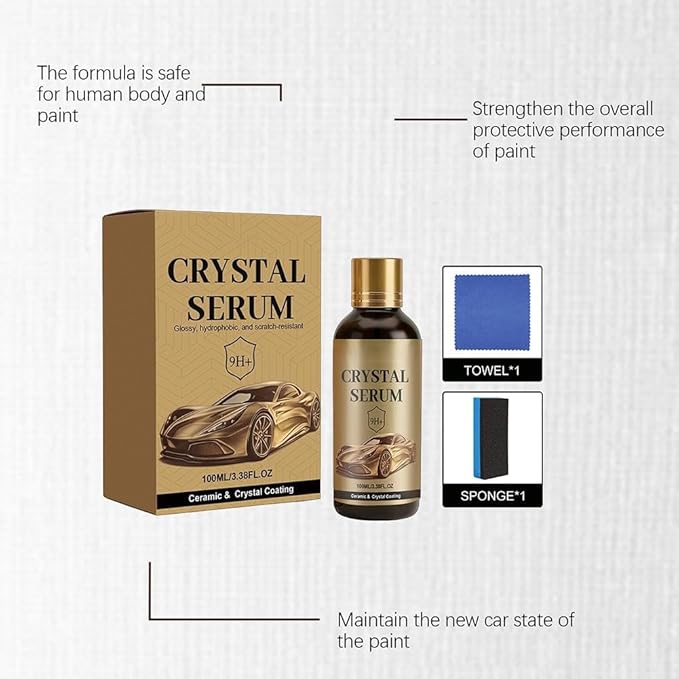 Crystal Serum, Ceramic Coating for Cars, 3.38FL.OZ 9H Nanotechnology Paint Protection Kit, Advanced Crystal Serum for High Gloss Shine & Hydrophobic Water Beading (1pc)