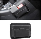 Car Seat Side Pocket Organizer, PU Leather Mini Storage Bag for Auto Door Window Console, Pen Phone Holder Tray Pouch Vehicle Seat Gap Filler for Organize Document, Registration, Notepad (Black)