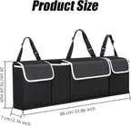 Car Trunk Organizer and Storage, Backseat Hanging Trunk Organizers and Storage, Waterproof Collapsible Cargo Large Bag with 4 Pockets, Car Interior Accessories for SUV, Truck (Black)