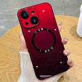 Guppy Compatible with iPhone 15 Plus Case Magnetic, with Full Camera Lens Protector [Compatible with MagSafe] Scratch Resistant Gradient Glass Back Cover Phone Case-Red