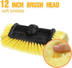 LAANPOLE 12FT Car Wash Brush with Long Handle, Car Cleaning Brush with 12 Inch Soft Bristle and Soap Dispenser, Solar Panels Cleaner with Telescoping Pole for RV, Truck, Boat, House Siding, Yellow