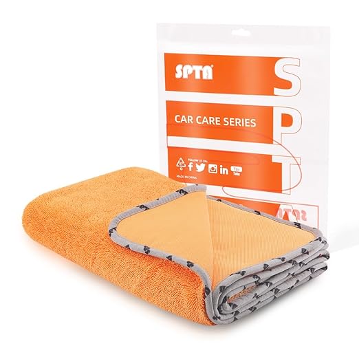 SPTA Drying Towel, Car Wash Drying Towel for Spotless Shine, Highly Absorbent, Scratch Free Large Microfiber Towel for Car wahing, 29.1 x 35 inch, Orange-MT031