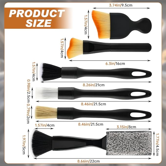 6Pcs Car Detailing Brush Set for Cleaning Interior or Exterior, Car Interior Detailing Brush for Air Vents, Wheels and ect, Universal C-ar Dust Bru-sh for Most Vehicles(Color:Black)