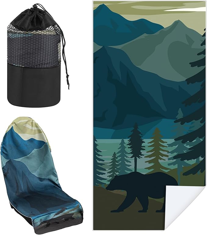 Hahafelt Car Seat Towel Covers with Storage Bag Seat Post Workout Sweat Cover Washable Non Slip for Car Towel for Dog Pet Workout Outdoor Sport Activities(Grizzly Guide)
