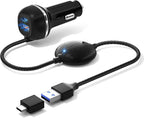 All-in-One Wireless Carplay & Android Auto Adapter with Fast Car Charger - 3 in 1 Cable for Stable Voltage, Enhanced Carplay/Android Auto Data. 48W, Dual USB C & A Ports