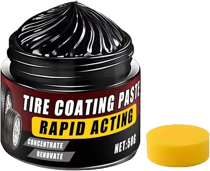 Premium Tire Coating & Trim Restorer, Tire Coating Paste Rapid Acting, Bring Back the Original Deep Black Shine to Rubber and Plastic (1PC)