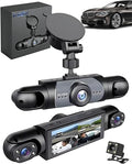 Car Dash Cam Front Rear 360 Full View 4K Dual Security 24HR Rechargeable 4 Channel Mirror Rearview Interior Auto Video On-Dash Mounted Driving Recorder Truck Electronics Accessory(64G)
