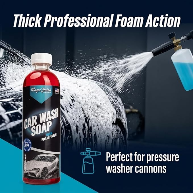 Magic Finish Car Wash Soap (16 fl oz) – Ultra-Sudsing Car Washing Supplies for Foam Cannon or Hand Wash with Apple Scent – Rich Foaming, pH-Balanced Formula for Ceramic Coats & Waxed Finishes