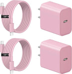 iPhone 17 16 15 Charger Fast Charging 2+2Pack 20W USB C Wall Charger with 10FT Fast Charging Cable Compatible with iPhone 17/17 Air/17 Pro/17 Pro Max/iPhone 16/15 Series, iPad Pro/AirPods-Pink