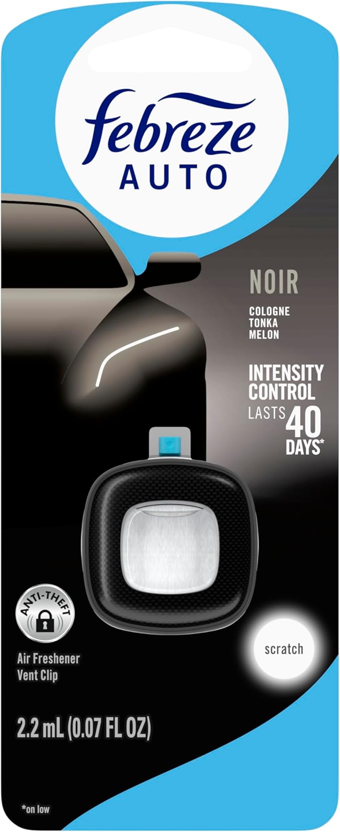 Febreze AUTO Air Freshener, Odor-Fighting Automotive Vent Clip, Noir Scent, 8 Count