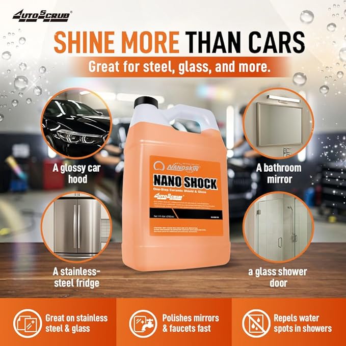 Nanoskin NANO SHOCK One-Step Ceramic Shield & Gloss 55 Gallons – SiO2 Spray Sealant, Clay Lubricant & Hydrophobic Coating | Easy Spray-On Wipe-Off Gloss for Cars, Trucks & RVs