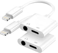 Apple MFi Certified 2-in-1 Lightning to 3.5mm Headphone Jack Adapter,Fast Charger&Aux Audio Splitter Dongle for iPhone-Car AUX,Home,Gym,Travel,Compatible with iPhone 14/13/12/11/XR/X/8/7,2Pack,White