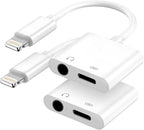 Apple MFi Certified 2-in-1 Lightning to 3.5mm Headphone Jack Adapter,Fast Charger&Aux Audio Splitter Dongle for iPhone-Car AUX,Home,Gym,Travel,Compatible with iPhone 14/13/12/11/XR/X/8/7,2Pack,White