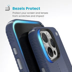 Speck Presidio 2 Grip iPhone 16 Pro Max Case - MagSafe and ClickLock - Slim Coastal Blue/Dust Grey