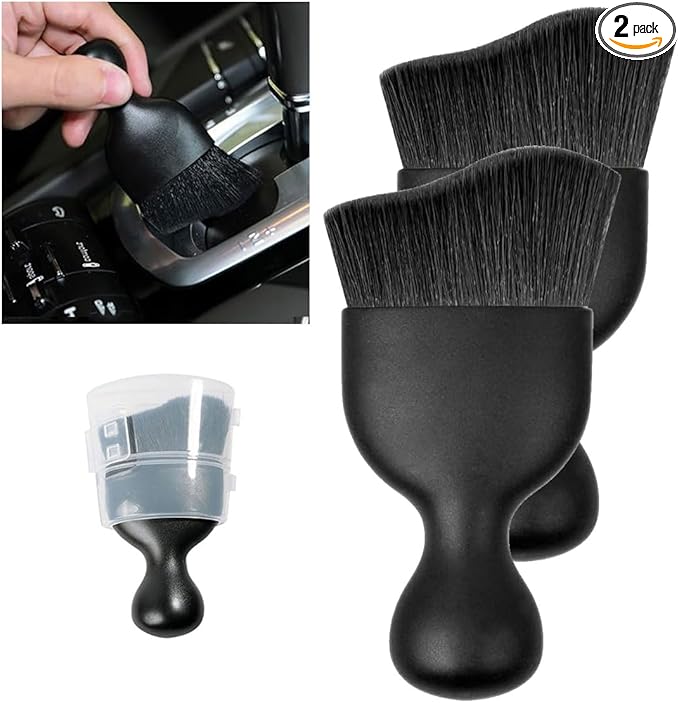 GLSOWEE Car Interior Detailing Brush - Curved Soft Bristle Cleaning Brush, Dust Collectors Car Interior Cleaning Tool for Car Dashboard Air Conditioner Vents Leather, No Scratches (Black/2PCS)