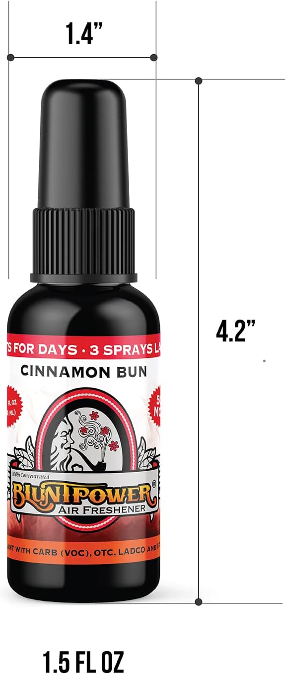 BluntPower Cinnamon Bun Concentrated Air Freshener for Room and Car - Oil-Based Diffuser Spray Bottle - Long-Lasting Bathroom, Car Freshener, & Odor Eliminator (1 Pack)