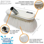 Stiff Boat Deck Brush, Heavy-Duty Marine Brush Head, 8" Firm Bristle with Bumper, 3/4" Thread Handle, for RV, Truck, and Auto Cleaning