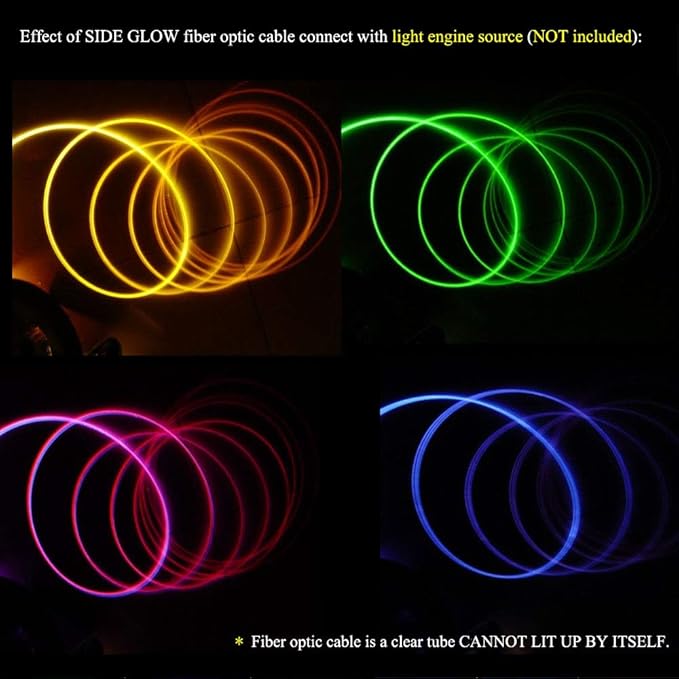 AKEPO Ф0.31in(8mm)*16.4ft(5m) PMMA Plastic Side Glow Cable for Fiber Optic Light Decoration for Car Home Use