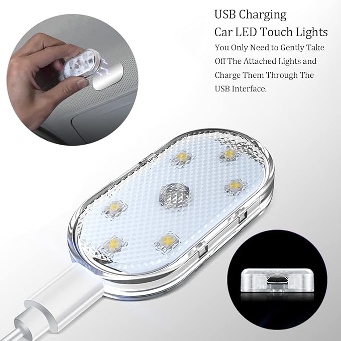 2 PCS Car Led Lights Interior,7 Colors Ambient Lighting Car Interior,USB Rechargeable Car Interior Reading Light,Portable Led Lights for Car