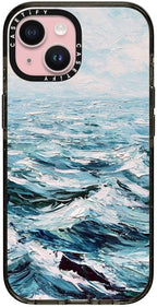 CASETiFY Impact iPhone 15 Case [4X Military Grade Drop Tested / 8.2ft Drop Protection/Compatible with Magsafe] - Paint Prints - Deep Blue Sea - Clear Black