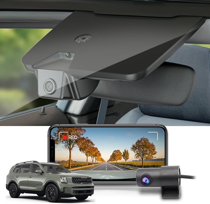 Fitcamx Front 4K+Rear 1080P Dash Cam Adapts for Kia Telluride 2023-2025 (Part NO#S9500), OEM Factory Look, 2 Channel HD Video, Built-in WiFi & APP, Loop Recording, G-Sensor, Easy to Set, 128GB Card