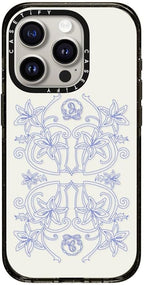 CASETiFY Impact iPhone 15 Pro Case [Slim/Compatible with Magsafe / 8.2 ft. 4X Military Grade Drop Protection] - Luxe Garden-Porcelain - Clear Black