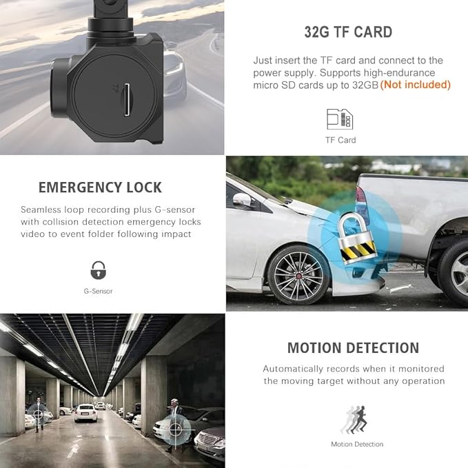 Dash Cam for Cars, 1080P Full HD Dual Dash Cam Front Inside, WiFi, 2" Screen, Night Vision, G-Sensor, Loop Recording, 170° Wide Angle, APP Control (Dual Dashcam)