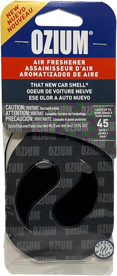 Ozium Paper Membrane Hanging Car Air Freshener - Automotive Air Fresheners and Odor Eliminator for Car (New Car, 1 Pack)