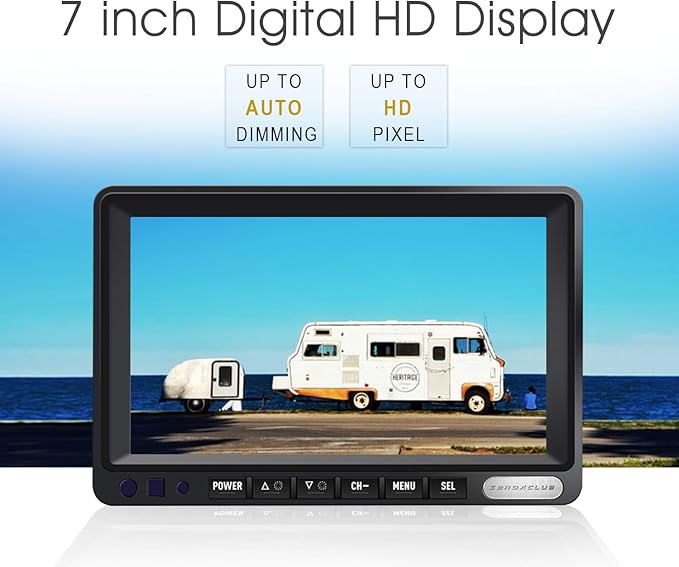 ZEROXCLUB Digital Wireless Backup Camera System Kit, IP69 Waterproof Wireless Rear View Camera + 7’’ LCD Wireless Reverse Monitor for RV/Truck/Trailer/Bus/Camper/5th Wheel (W01-7 inch)
