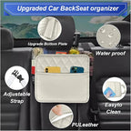 ZIMISI Car Back Seat Organizer, Waterproof Leather Automotive Backseat Hanging Bag with Cup Holders, Large Capacity Car Trash Can, Vehicle Travel Accessories for Most Vehicles (2PCS/Beige)